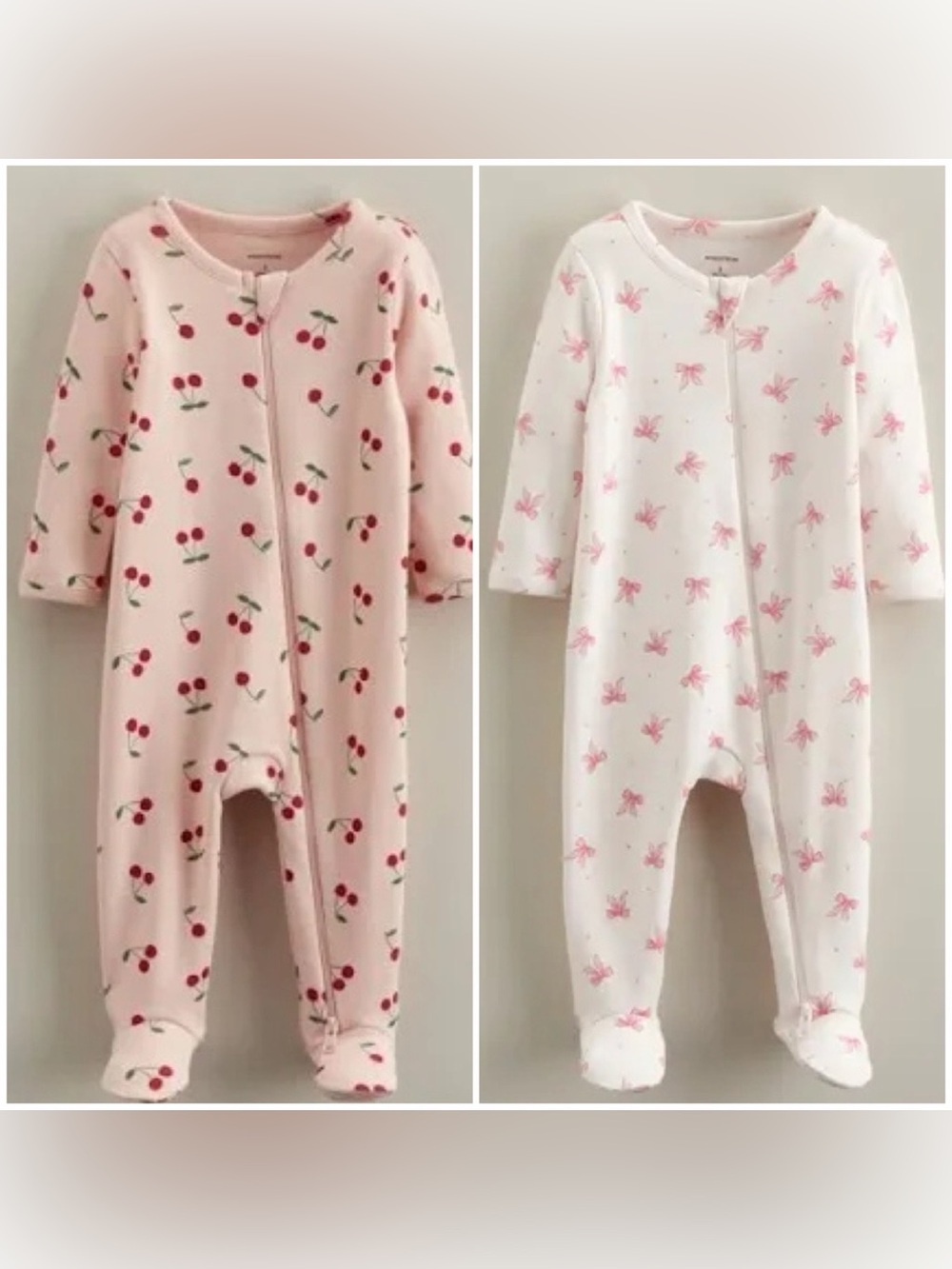 Nordstrom | Pink and White Baby One-Piece Sleepers - Cherry & Bow Prints bundle